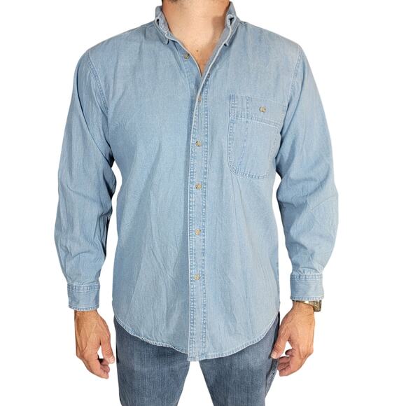 Wrangler Rugged Wear® Denim Basic Button Down Shirt Men's Large - Picture 1 of 6